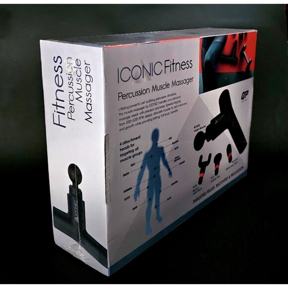 Iconic Fitness Massager Percussion Hand Held 4 Heads 6 Speeds Black NEW SEALED! - Picture 3 of 7